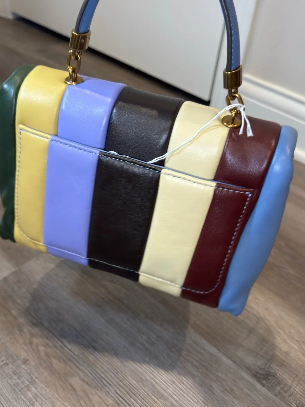Tory Burch Kira Small Top Handle Quilted Logo Multi Leather Satchel Handbag